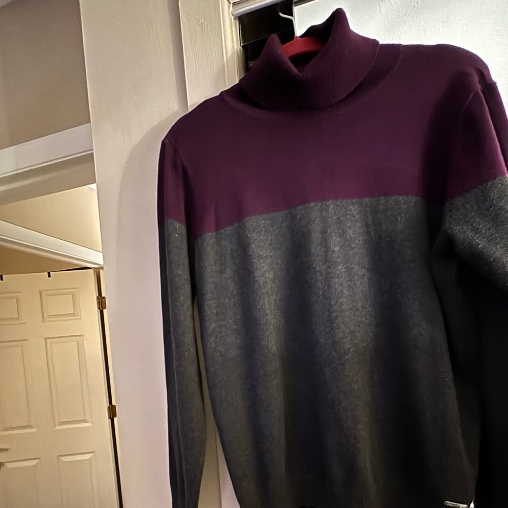 Calvin Klein Women Turtleneck Sweater in Eggplant color and Gray